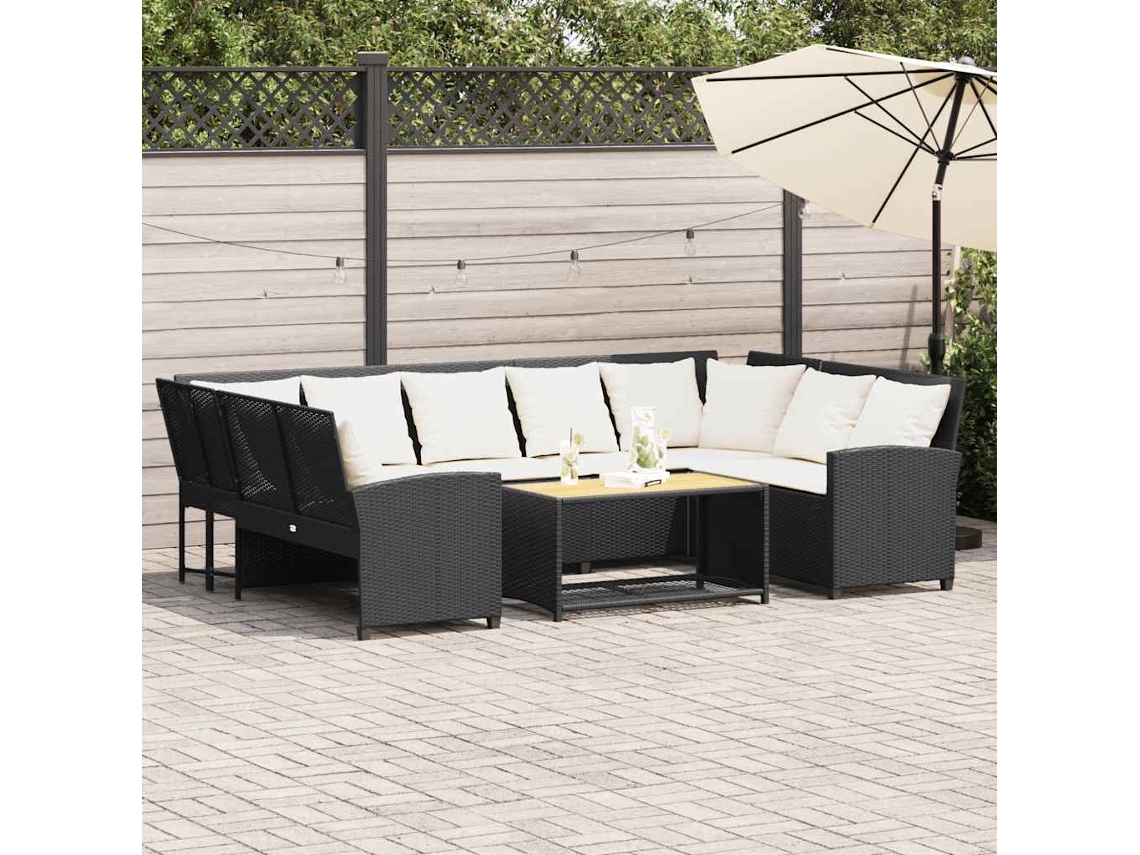 Vidaxl Sofá De Jardim Com Almofadões Vime Pe Preto