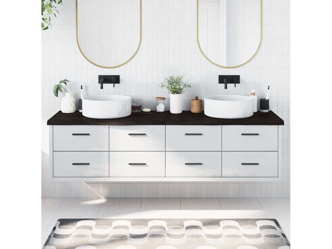 Vidaxl Bancada P/ Wc 200x60x(2-4)cm Madeira Tratada Maciça Castanho