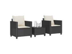 Vidaxl 3 Pcs Conjunto De Bistrô Com Almofadões Vime Pe Preto