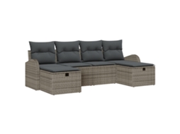 Conjunto 6 Conjunto De Sofás Para Exterior Vidaxl Cinzento Vime Pe (234 X 117 X 85 Cm)
