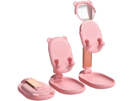 Suporte De Mesa Dobrável Para Celular Kawaii Com Design De Urso Fofo Para Smartphones (4-10 Polegadas) (rosa)
