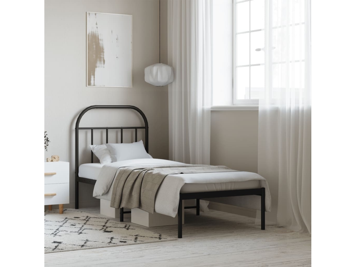 Vidaxl Estrutura De Cama Metal S/ Colchão C/ Cabeceira 75x190 Cm Preto