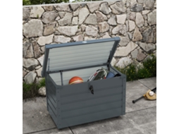 Cofre De Aço Galvanizado Para Bagagem Externa, Cinza Escuro, 100x62x65 Cm, Com 4 Rodas, Duas Alças E Tampa Com Trava De Segurança