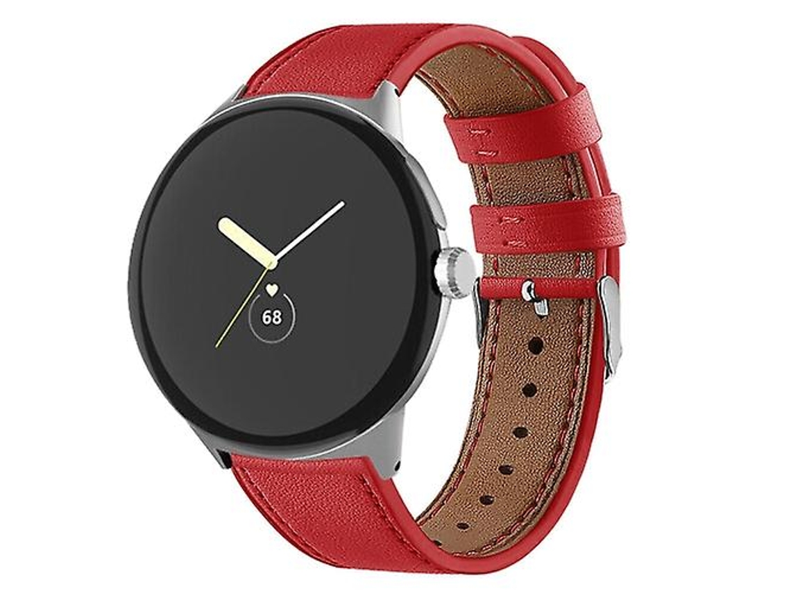 Bracelete para Google Pixel Watch Round Tail Faixa de Relógio de Couro Genuíno Vermelha VENISYMLIS