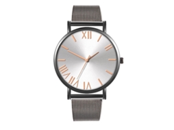 Relógio de quartzo estilo casual para casais com pulseira de malha preta e branca