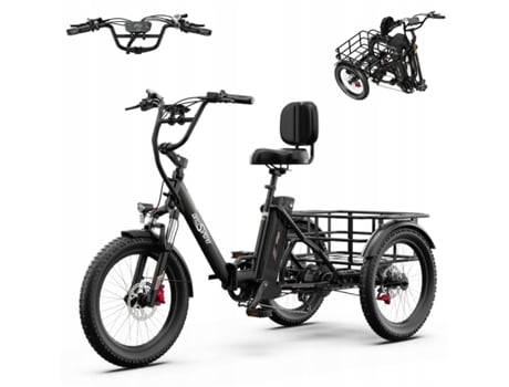 Triciclo Elétrico Dobrável Onesport Ot30 Pro, Motor De 500 W, Bateria De 48 V E 18 Ah, Pneus De 20 Polegadas, Com Marcha À Ré, Freios A Disco