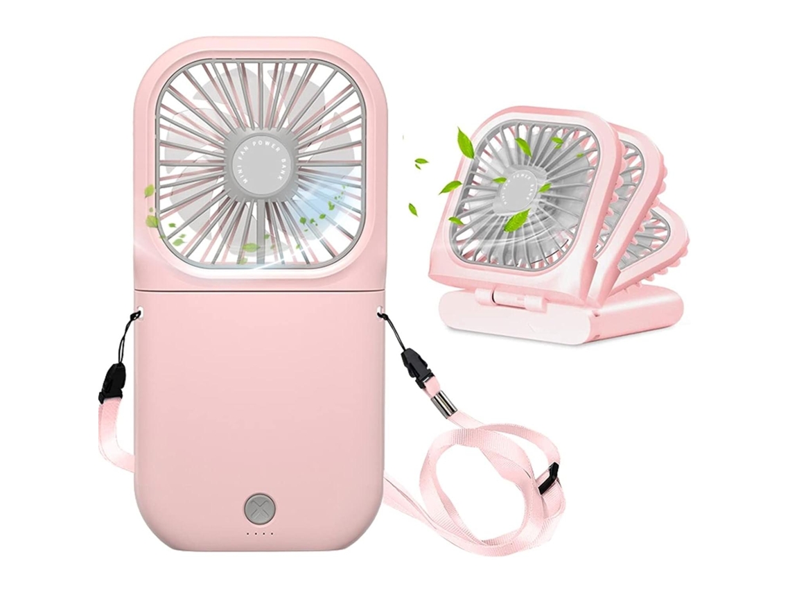 Ventilador de Pescoço, Três Velocidades de Vento Ajustáveis, 7 Pás, Bateria de 3000mah. MUDG (rosa)