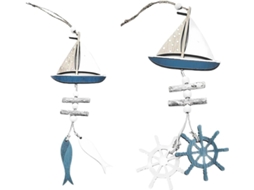Conjunto de 2 Peças Decoração Suspensa com Barco, Leme e Madeira BRILVIBERA