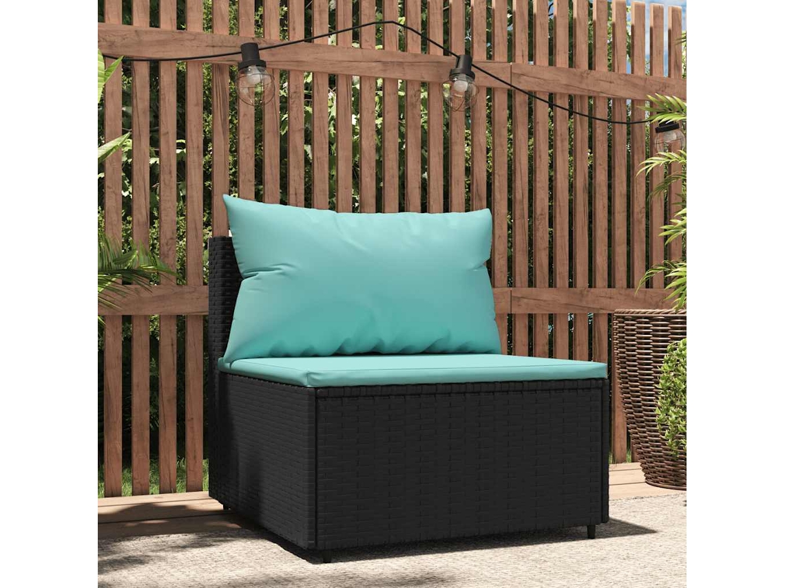 Vidaxl Sofá De Centro Para Jardim Com Almofadões Vime Pe Preto