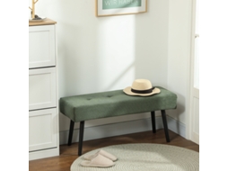 Banco Estofado Tecido Cord, Tuftado, Pés Metálicos, 100x36x45cm Verde, Calçadeira Para Hall E Casa.