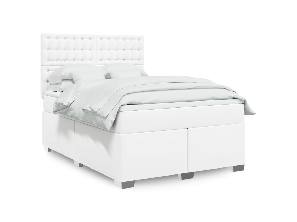 Vidaxl Cama Com Molas/colchão 160x200 Cm Couro Artificial Branco