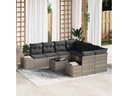 Vidaxl Conjunto De Sofá De Jardim 9 Unid. Cinzeto Vime Pe