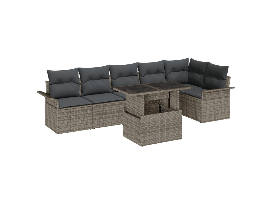 Conjunto 7 Conjunto De Sofá De Jardim Vidaxl Cinzento-claro Vime Pe (100 X 55 X 73 Cm)
