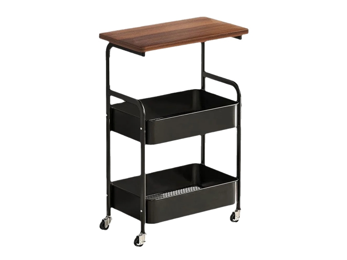 Mesa Lateral, Design De 3 Camadas, Cesta De Armazenamento Incluída, Preto