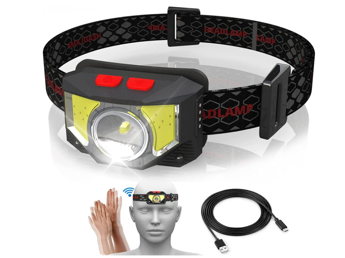 Farol Recarregável Farol À Prova D'Água de 1500Mah 6 Modos para Caminhadas Camping Pesca Leitura Noturna Preto YIZHOOD