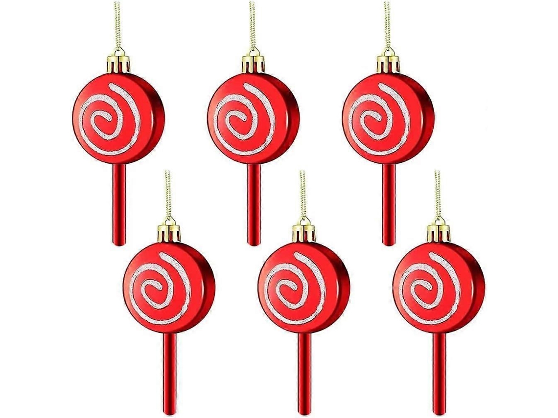 Pacote Com 6 Enfeites De Doces De Natal Pirulitos Enfeites De Natal Divertidos Com Glitter 6 Peças Vermelho Olysi Shop