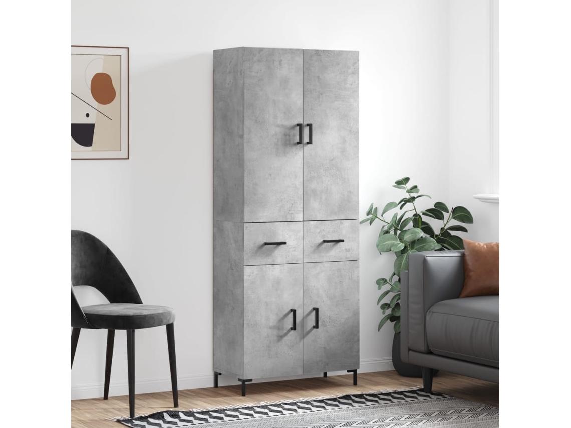 Vidaxl Armário Alto 69,5x34x180 Cm Derivados De Madeira Cinza Cimento