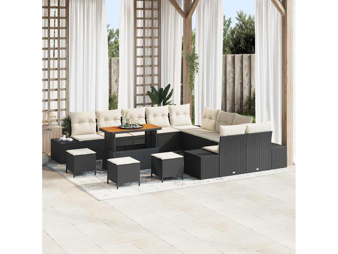 Vidaxl Conjunto De Sofá De Jardim Com Almofada 14 Pcs Preto Vime Pe