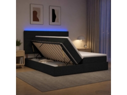 Vidaxl Cama De Armazenamento Led Com Colchão Preto 180 X 200 Cm Tecido