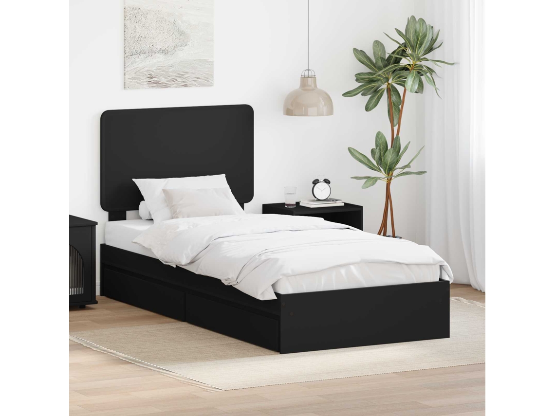 Vidaxl Cama Com Armazenamento Preto 75 X 190 Cm Derivados De Madeira