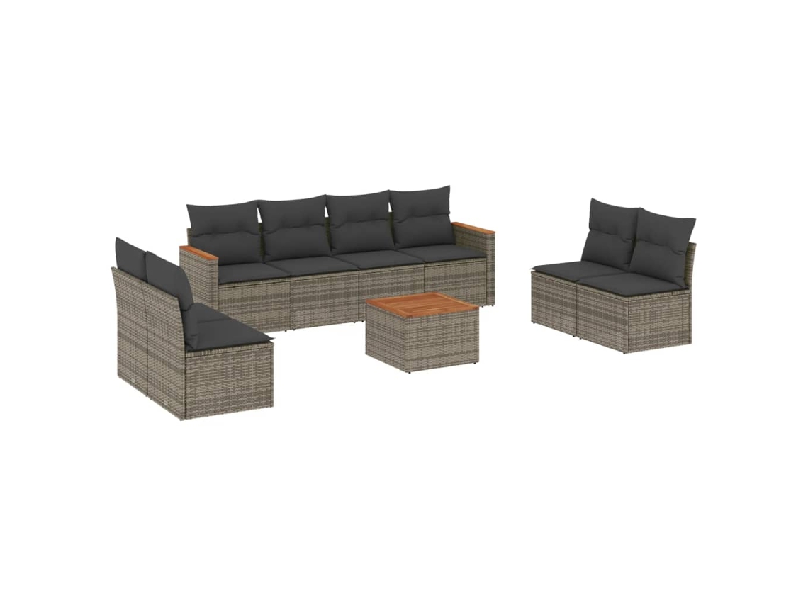 Conjunto de 9 Sofás para Jardim com Almofadões Vime Pe Cinzento MAISON EXCLUSIVE (90x200 cm)