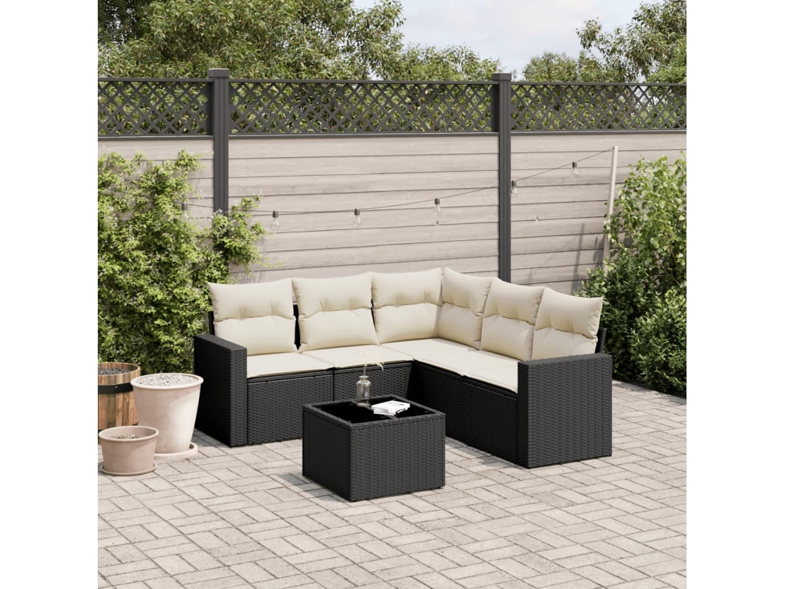 Vidaxl 6 Pcs Conjunto Sofás De Jardim C/ Almofadões Vime Pe Preto