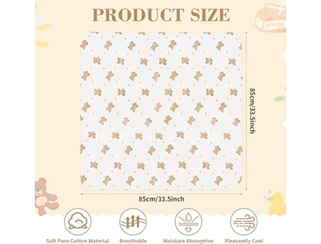 Cobertor Para Recém-nascido, 100 Algodão, Respirável, Estampa Fofa De Urso, 85 X 85 Cm, Suave Para A Pele