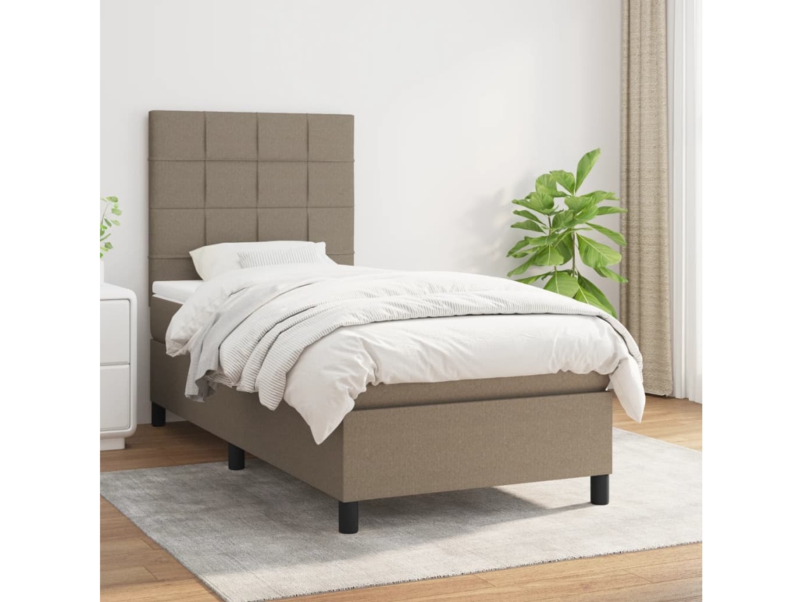 Cama Com Molas/colchão 90x200 Cm Tecido Castanho-acinzentado