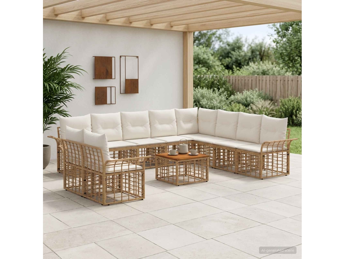 Vidaxl Conjunto De Sofás Para Exterior 11 Pcs Natural E Branco Creme