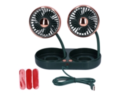 Ventilador elétrico mini USB carro casa escritório 360° rotativo 3 marchas cabeça dupla verde MARCA