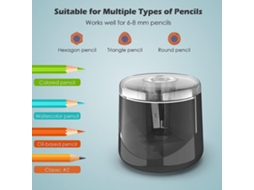 Afiador Elétrico Portátil para Lápis 6 8mm com Bateria, Hexagonal/triangular/redondo, Rápido para Estudantes, Artistas, Casa, Escola