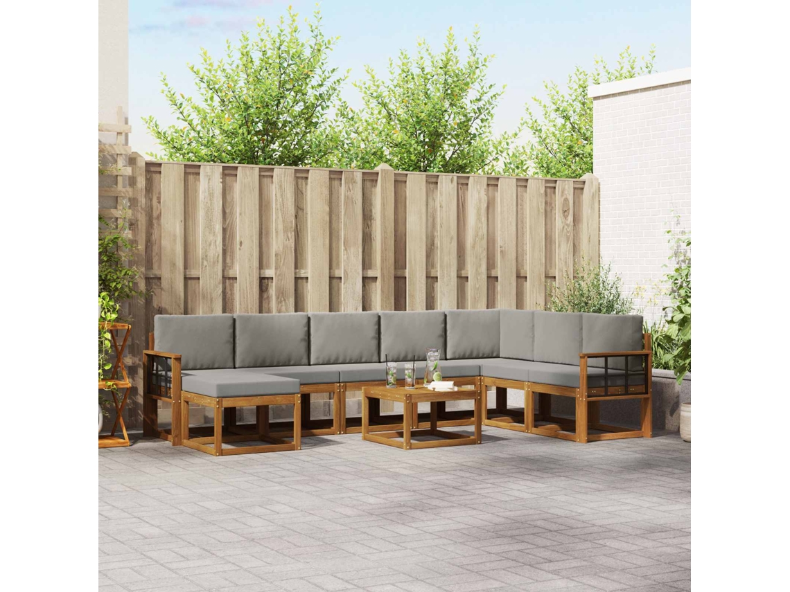 Vidaxl Conjunto De Sofás Para Exterior 9 Unid. Cinza Natural E Claro