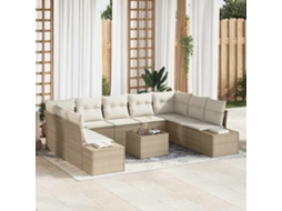 Vidaxl Conjunto De Sofá De Jardim 9 Pcs Bege E Creme Polirattan