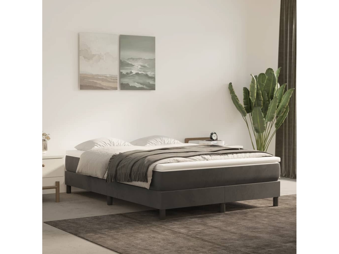 Vidaxl Estrutura De Cama Com Molas 140x200 Cm Veludo Cinzento-escuro