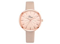 Relógio de Pulso Feminino de Quartzo com Pulseira de Couro Pu Casual Bege