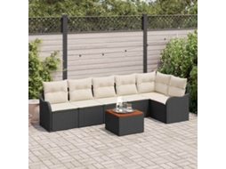 Vidaxl Conjunto De Sofá De Jardim 7 Unid. Preto E Creme Vime Pe
