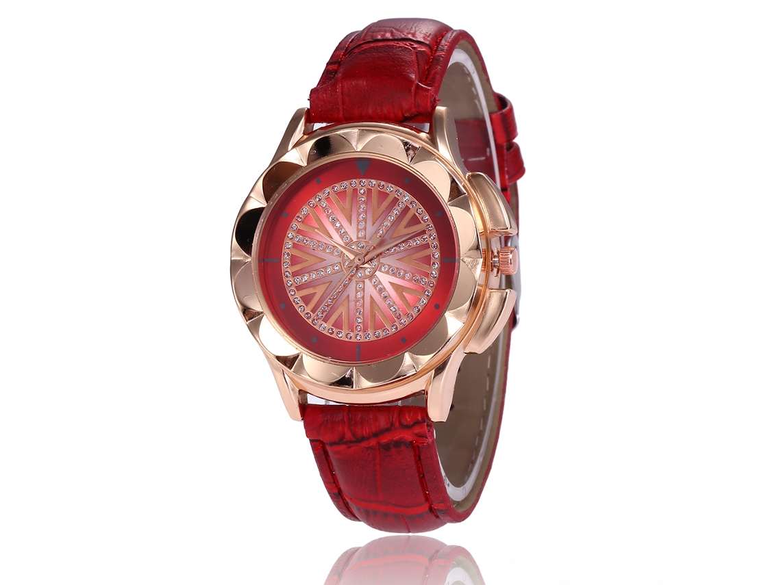 Reloj De Cuarzo Para Mujer Con Correa De Cuero Pu Y Diamantes Brillantes (vermelho)