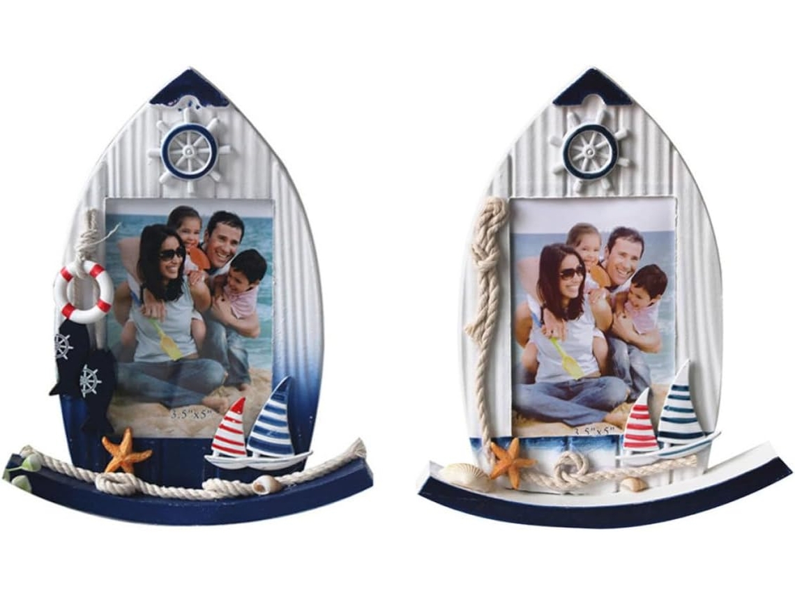 Conjunto De 2 Porta-retratos Em Madeira Com Formato De Barco À Vela, Estilo Pinheiro, Para Suporte