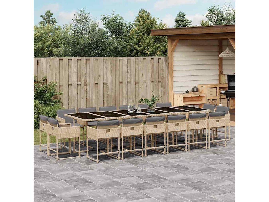Vidaxl 11 Pcs Conj. Jantar Jardim C/ Almofadões Vime Pe Bege Misturado