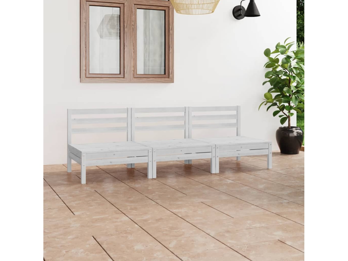 Vidaxl 3 Pcs Conjunto Lounge De Jardim Pinho Maciço Branco