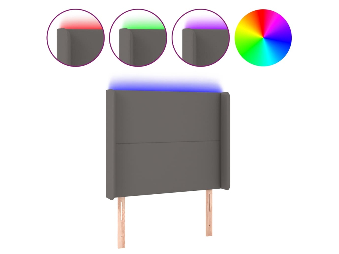 Led Headboard, Led Headboards Vidaxl Cinzeto Couro Artificial (103 X 16 X 118/128 Cm)