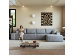 Sofá De Canto L Modular 340 Cm Com Chaise Longue, Assento Profundo, Moderno, Sem Montagem, Cinzento