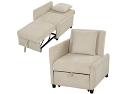 Fauteuil Convertível 1 Place, Fauteuil-lit Clic-clac 4 En 1 Rembourré En Chenille, Dossier Réglable, Assise Large, Beige