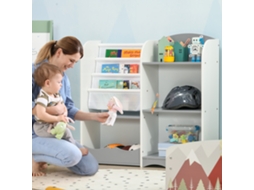 Organizador De Brinquedos Estante Para Crianças Com Prateleiras Abertas P/ Dormitório Sala Jogos Escola Infantil 85x26x84 Cm Cinza