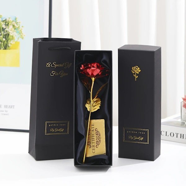 Caixa de Presente com Rosa Folheada a Ouro, Dia Das Mães, Presente de Aniversário, Caixa de Presente com Rosa Artificial para Namorada AQUAFORGE
