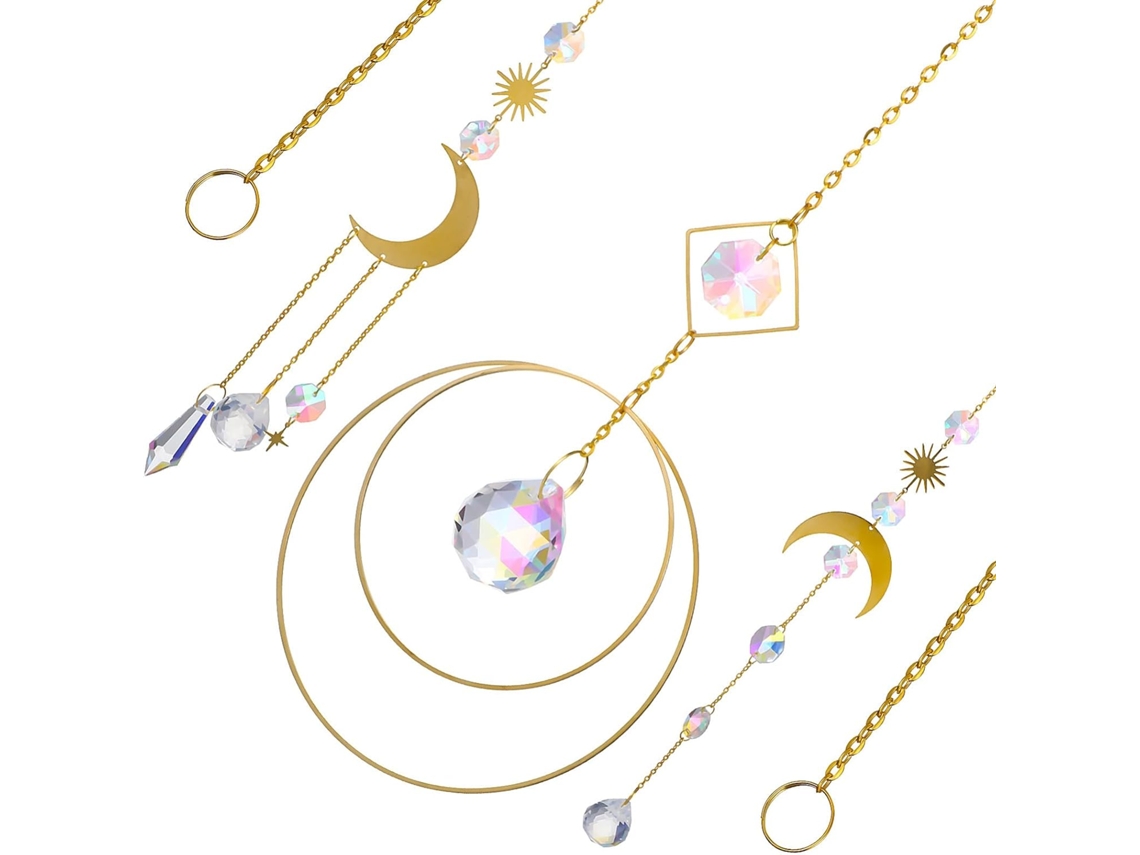 Conjunto De 3 Peças De Pendentes Decorativos Com Lua E Turbinas Eólicas Para Decoração De Janelas E