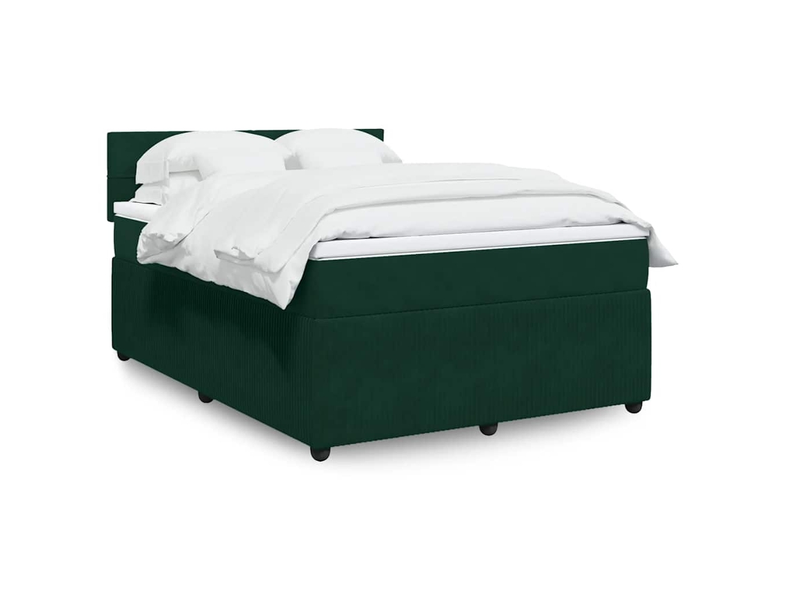 Vidaxl Cama Com Molas/colchão 140x190 Cm Veludo Verde-escuro