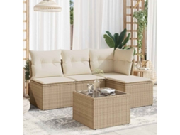Vidaxl 5 Pcs Conjunto De Sofás P/ Jardim Com Almofadões Vime Pe Bege