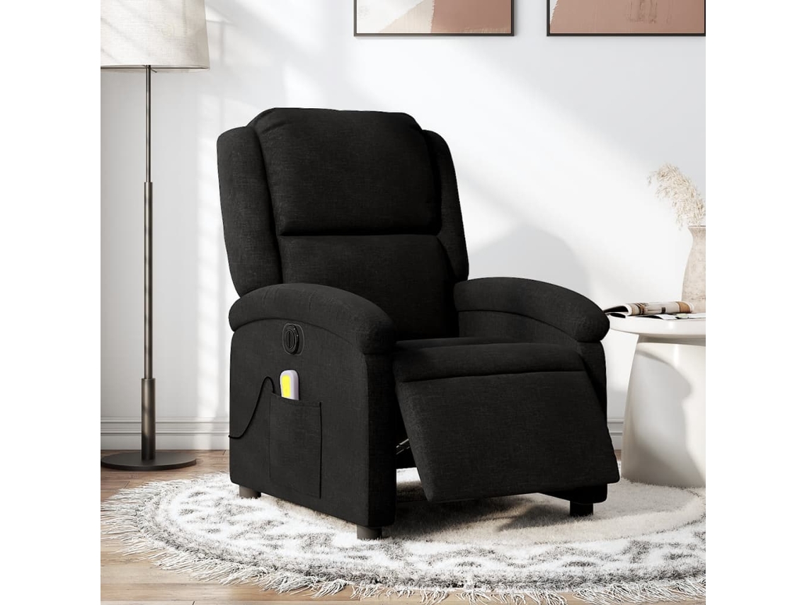 Vidaxl Poltrona Reclinável De Massagens Elétrica Tecido Preto