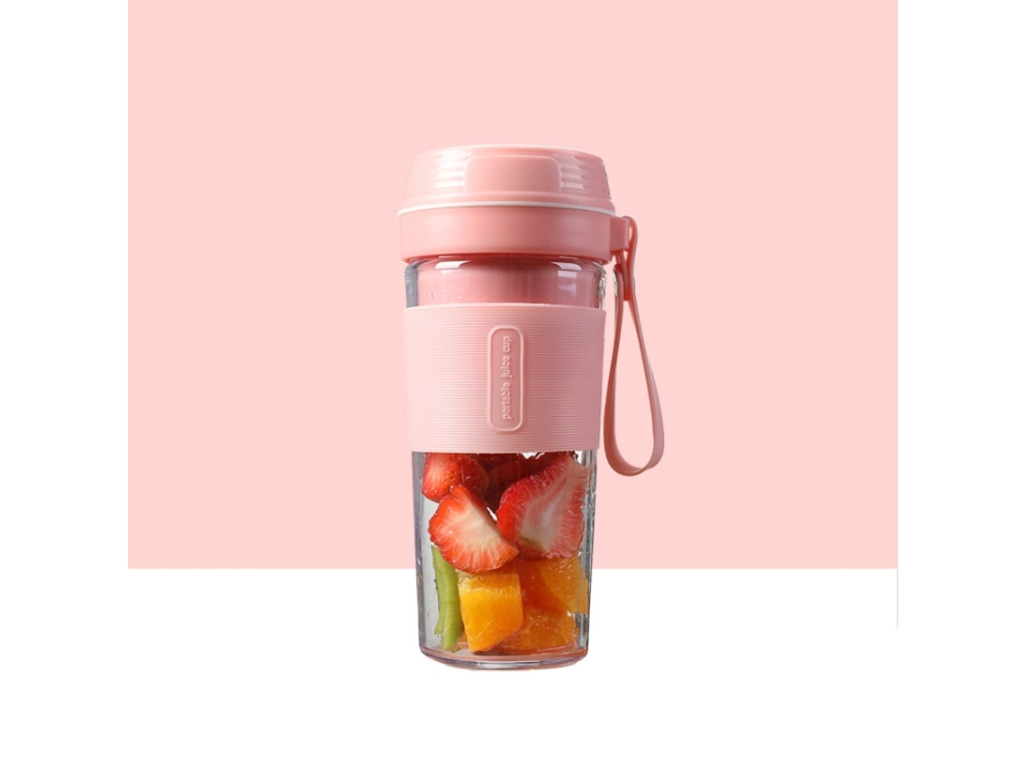 Halinuia Fs1300 Mini Juicer Home Portátil Cooking Machine Juice Copo Juicer, Cor: Cherry Blossom Quatro Blade